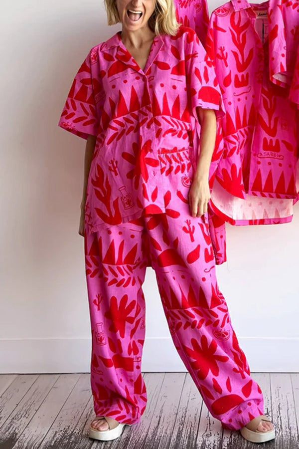 Altos Unique Set aus Hemd mit bedruckter Tasche und Hose mit elastischem Bund 