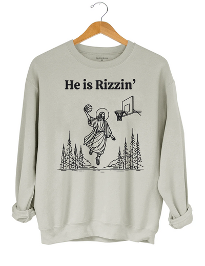 He ls Rizzin Funny Easter Jesus Playing Basketball Sweatshirt