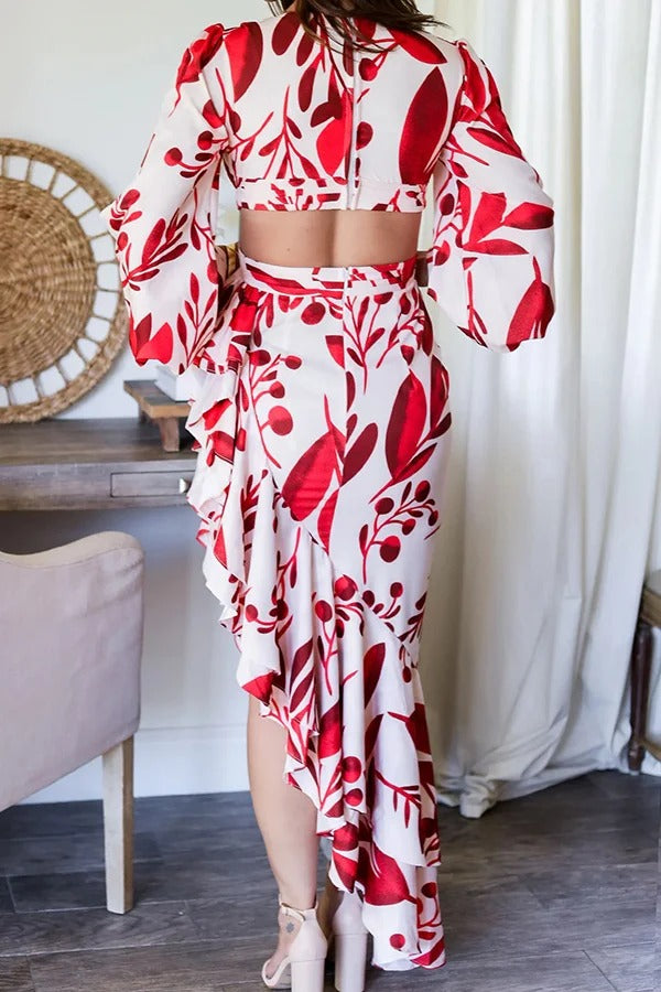 Robe longue fendue dos nu à volants et imprimé tie-dye, prête pour une soirée formelle