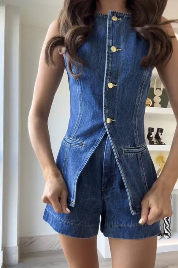 Débardeur boutonné en jean Abel avec poches et coutures princesse