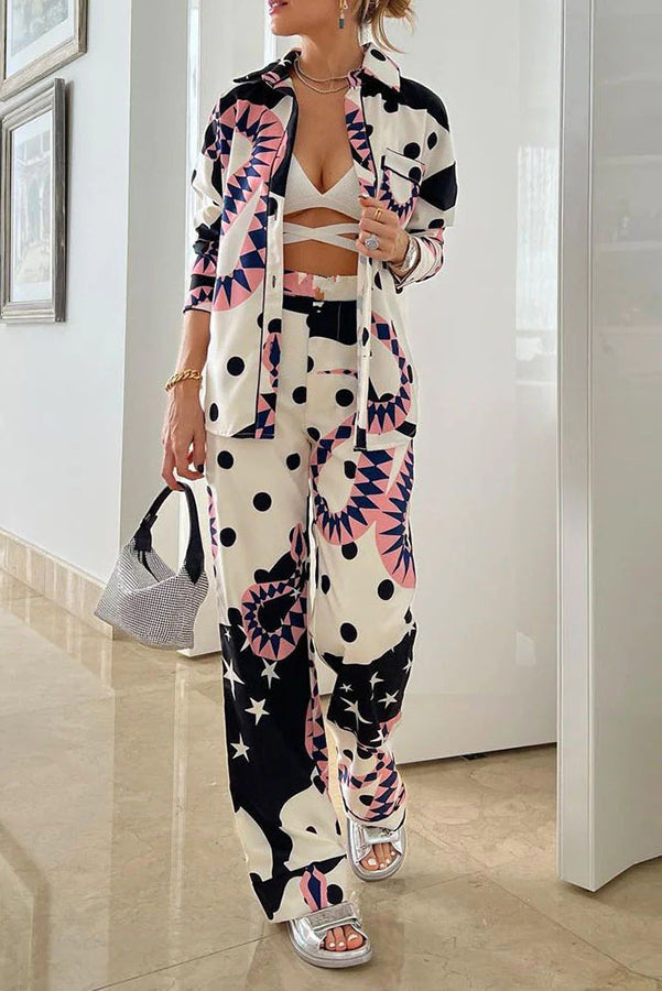 El Paraiso Creative Set aus bedrucktem Oversize-Hemd mit Taschen und Hose mit weitem Bein
