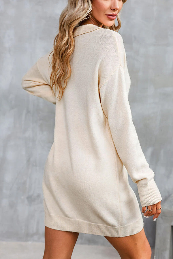 Robe droite mini-pull en maille abricot à col polo 