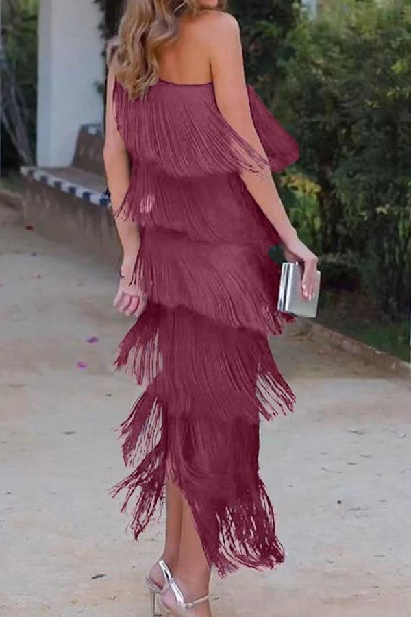 Off-Shoulder Elegant Fringe Dress