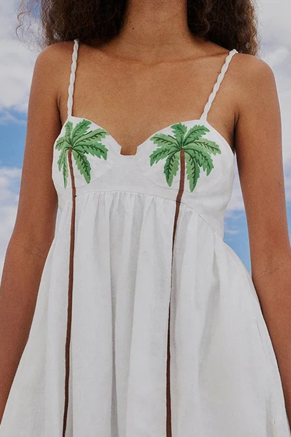 Plissiertes Tanktop-Maxikleid in A-Linie mit Kokosnussbaum-Muster