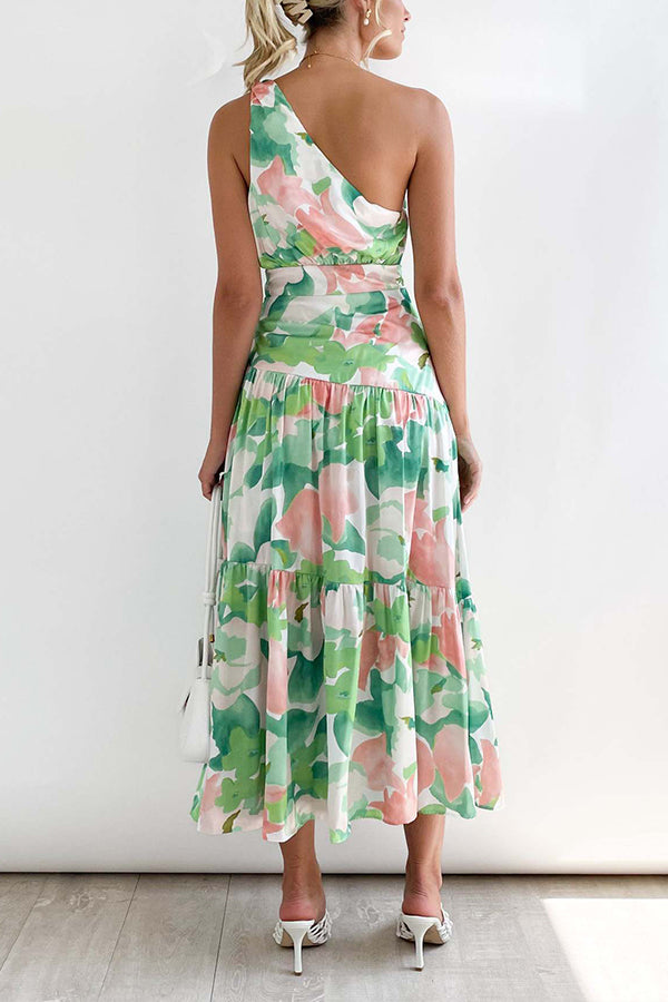 Mid-length off-the-shoulder sleeveless midi dress