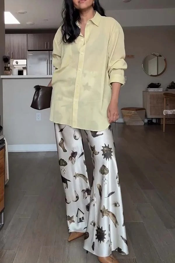 The Finishing Touch Satin Unique Print Elastic Waist Wide Leg Pants