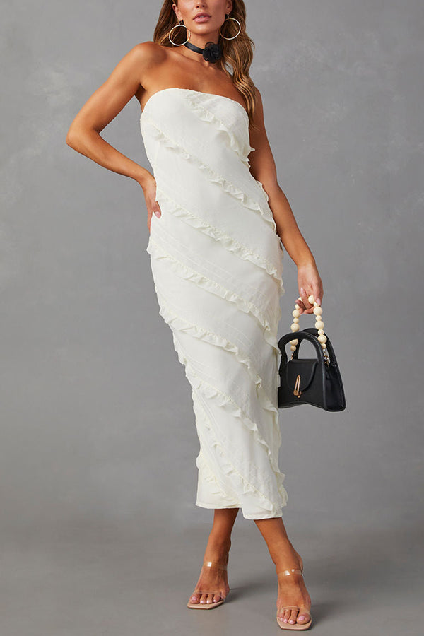 BAYLIE STRAPLESS RUFFLE STITCH MAXI DRESS