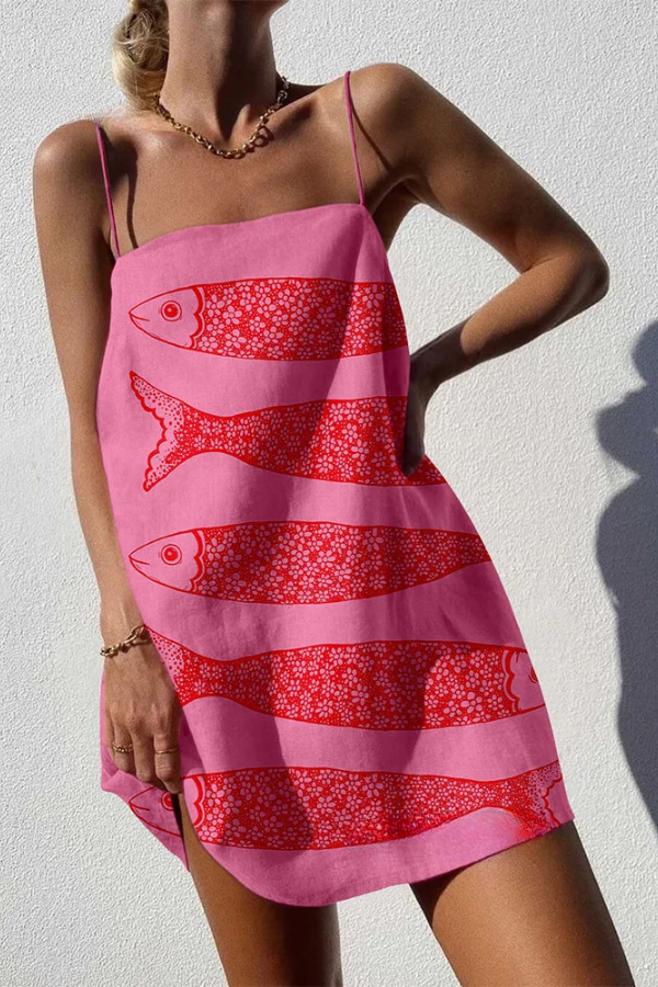 Vintage Fish Print Mini Dress