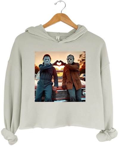 Jason and Michael Halloween Heart Hands Crop Hoodie