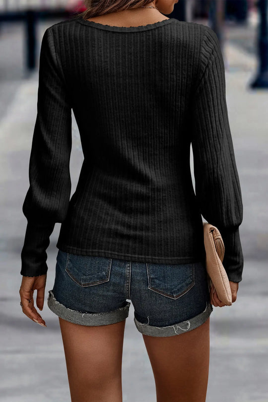 Crew Neck Ribbed Knit Jumper Tops Pullover