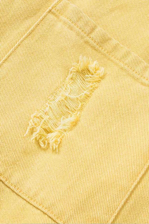 Veste en jean usée à ourlet brut avec poches poitrine