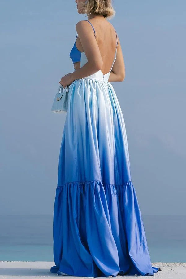 Robe longue à volants et imprimé dégradé de couleurs Ocean Breeze