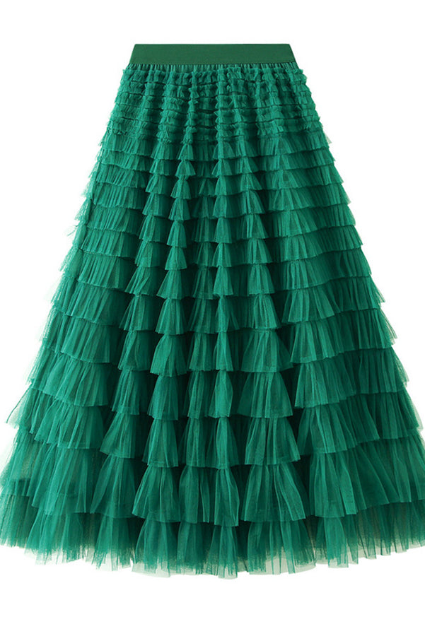 Jupe longue en tulle à taille élastique et à volants Soyez votre propre reine de la ville