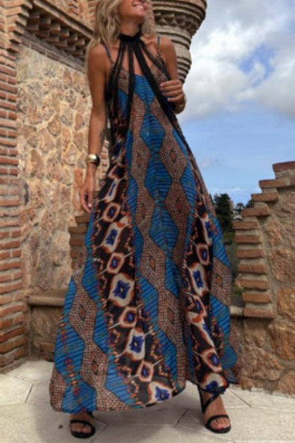 Robe longue ample à imprimé unique avec poches et ourlet complet pour les vacances
