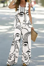 Simply Flourishing Printed Loose Tank and Wide Leg Pants Set