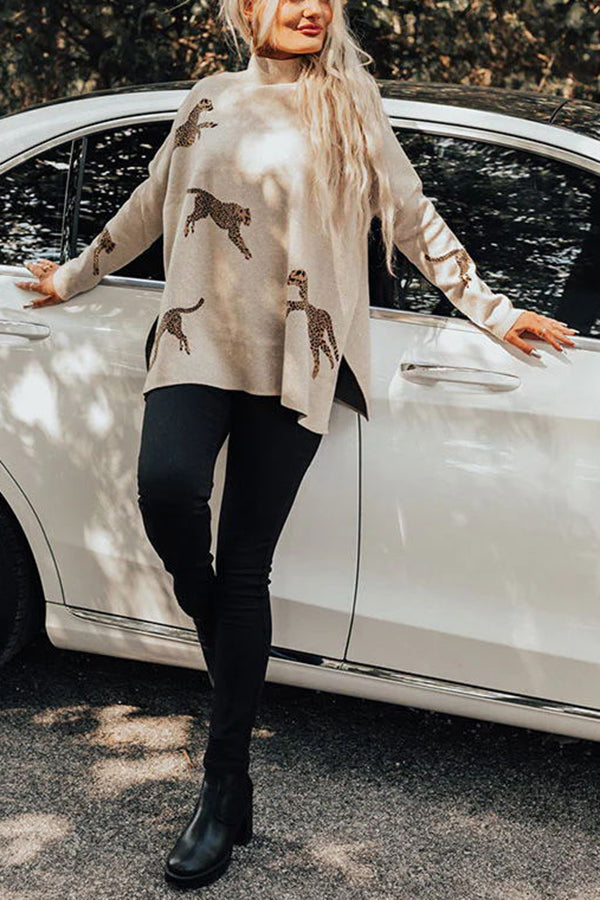 COZY AND KIND – LOCKERES SWEATSHIRT MIT LEOPARDENSCHLITZ