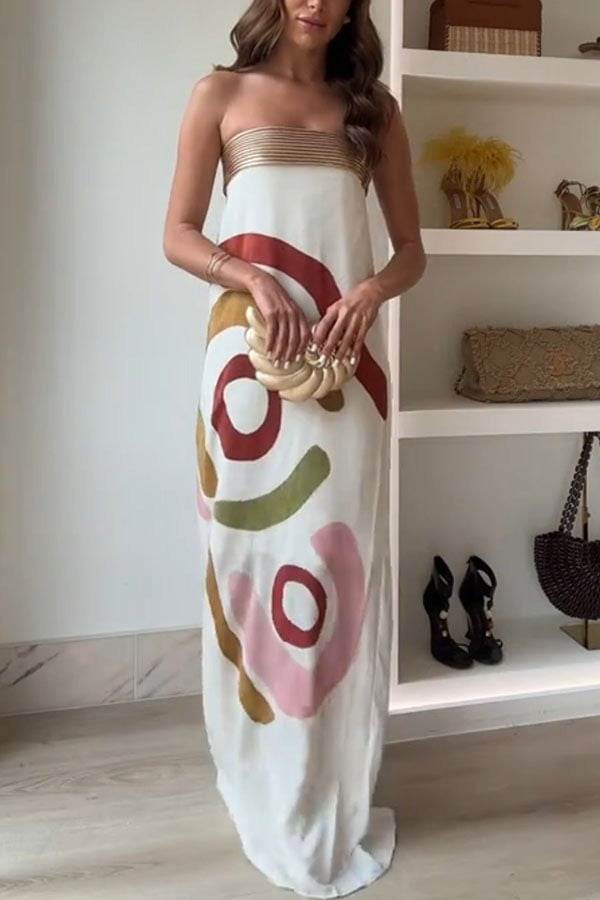 Robe longue sans bretelles à imprimé unique Darlin' avec col en métal plissé