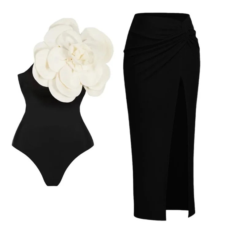 swimgirls Übertriebener Badeanzug und Rock mit 3D-Blumenmuster 