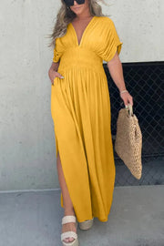 SLIT V-NECK EFFORTLESS MAXI LONG DRESS (BUY 2 FREE SHIPPING)