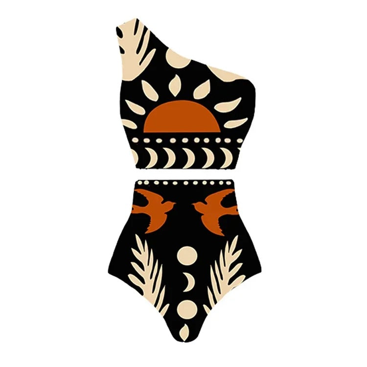 Maillot de bain bikini imprimé à une épaule et pantalon 