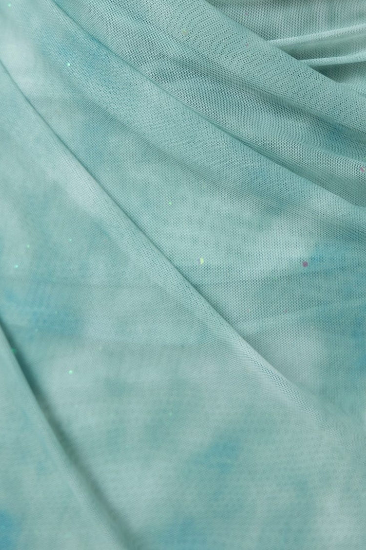 Robe longue extensible en maille à imprimé floral et détails froncés torsadés avec ourlet irrégulier