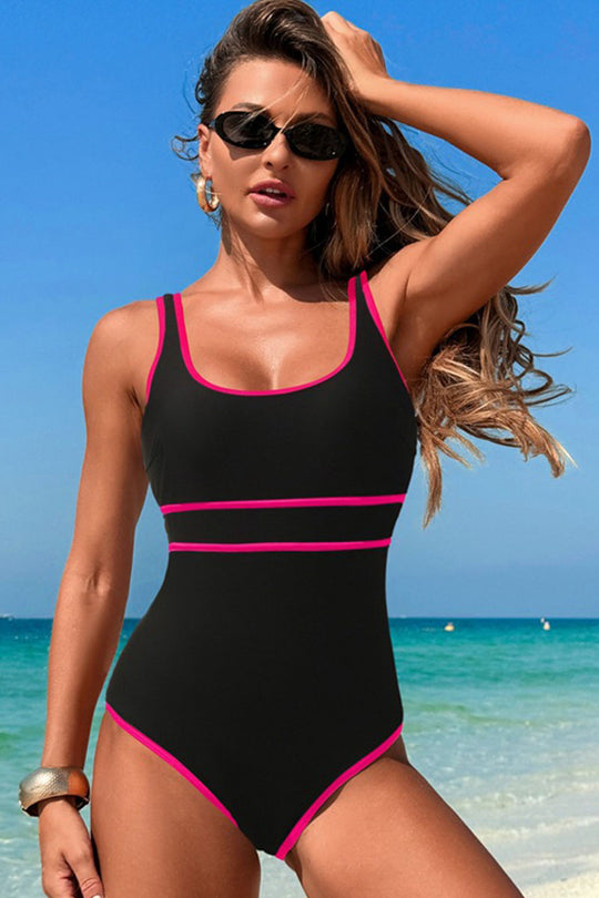 One-piece Patchwork Strap Swimsuit