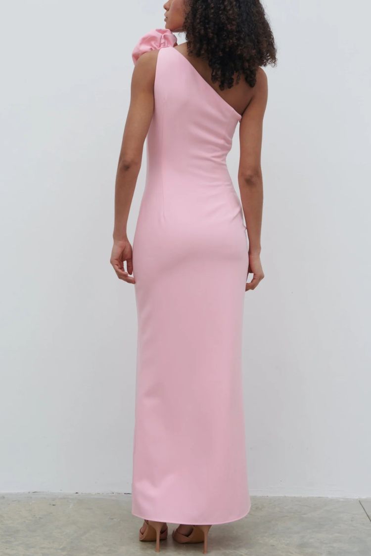 Robe longue extensible fendue à une épaule avec corsage rose amovible Samaya