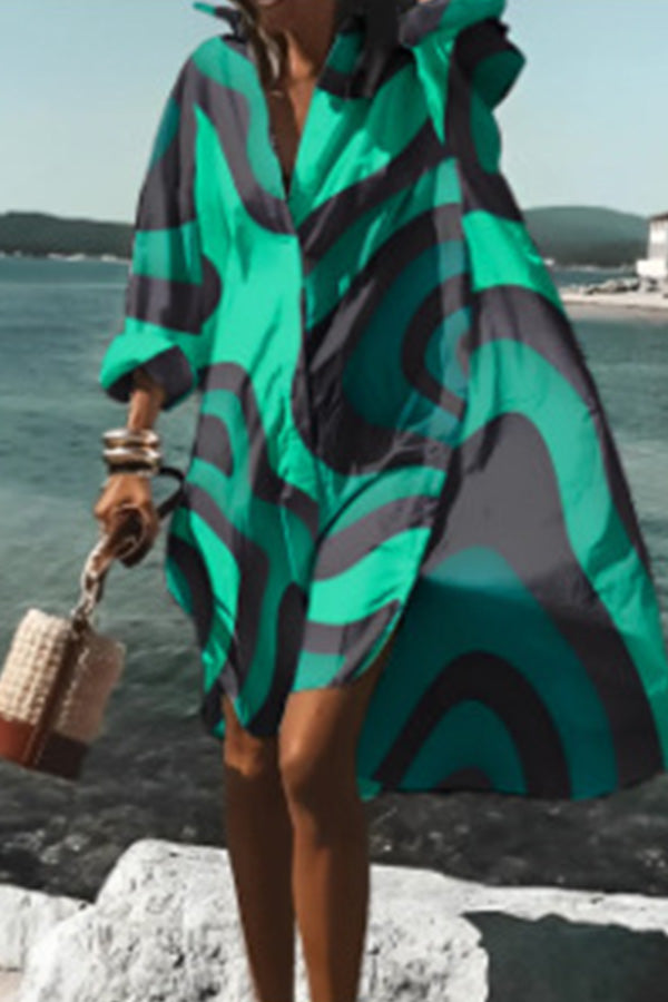 Tropical Fizz Printed Oversized Shirt Midi Dress