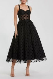 Perfect Guest Tulle Polka Dot Sweetheart Bustier A-Line Midi Dress