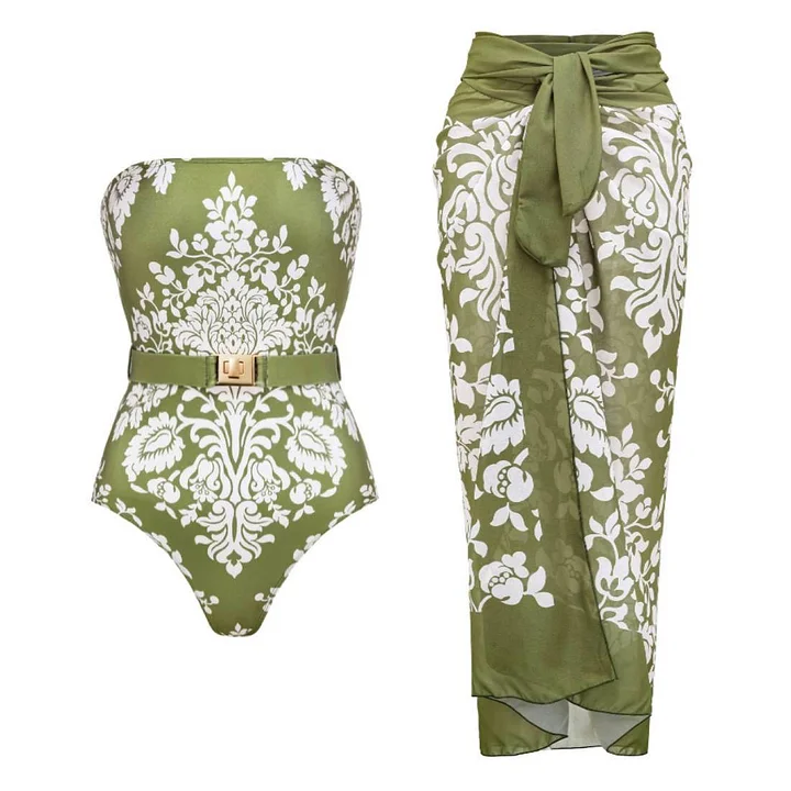 Maillot de bain une pièce à imprimé rétro avec ceinture amovible et bretelles 