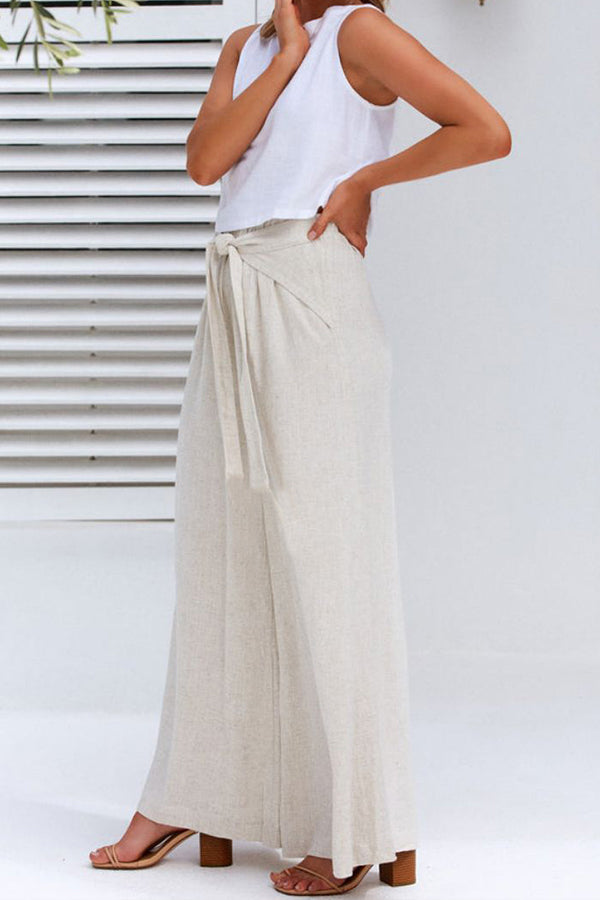 Pantalon décontracté ample à jambes larges en coton et lin pour le printemps et l'été