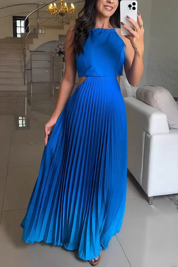 Robe longue plissée élégante à dos nu et à nœuds