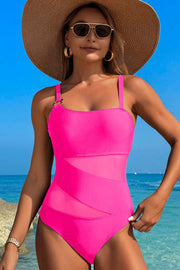 One-piece mixed fabric patchwork swimsuit