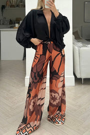 Casual home loose personality floral wide-leg pants
