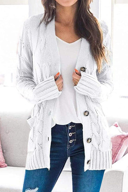 Knitted Solid Color Button Down Chunky Outwear Cardigan