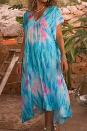 V-neck Tie-dye Printed Big Swing Dress