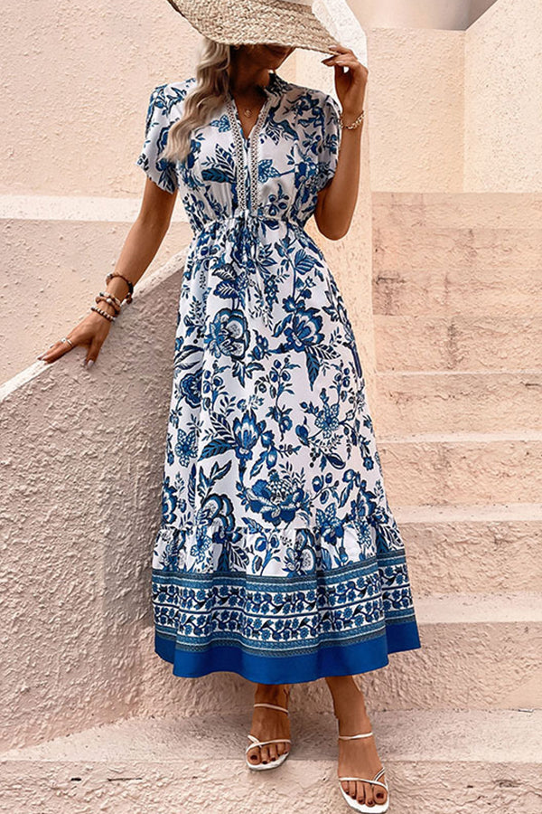 Bohemian Blue V-Neck Dress