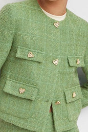 Stylish Tweed Love Button Long Sleeve Casual Pocket Jacket