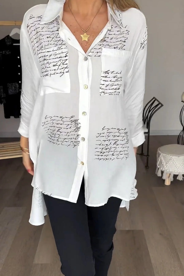 Letter Print Fashion Lapel Shirt