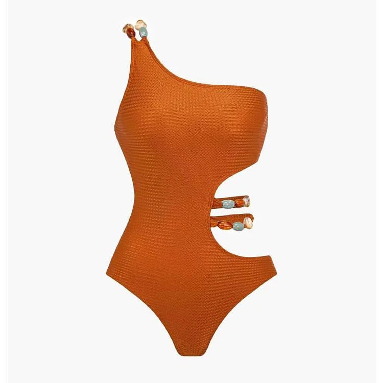 Maillot de bain une pièce et paréo découpés avec ceinture perlée Stones 