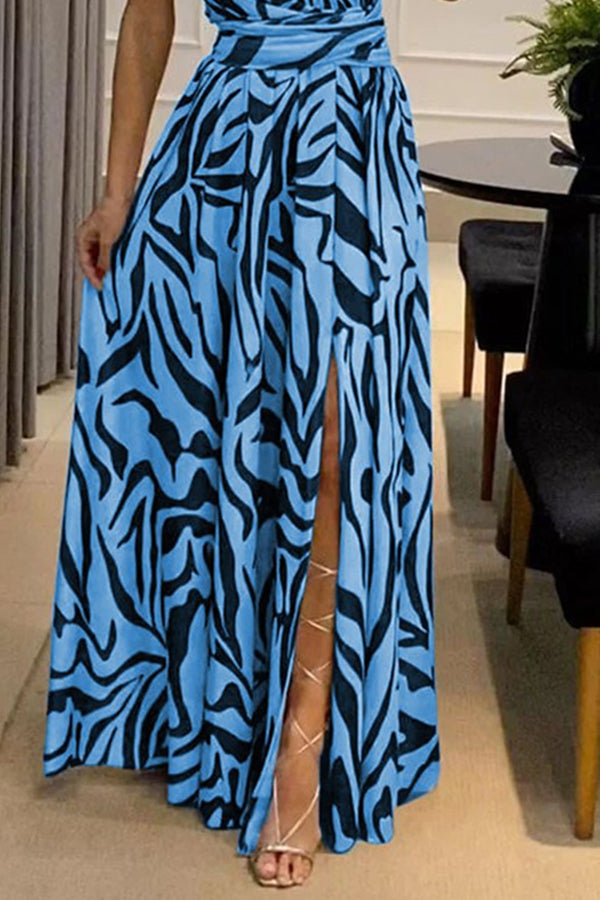 Sexy One Shoulder Sleeveless Printed Long Dress With Split Back