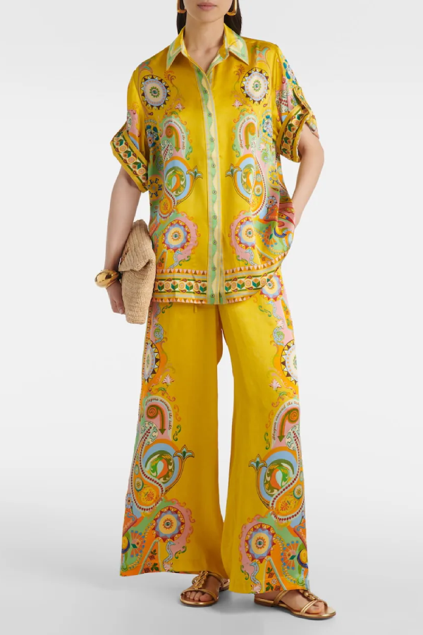 Unique Cashew FlowPrint Button Oversized Pants Set