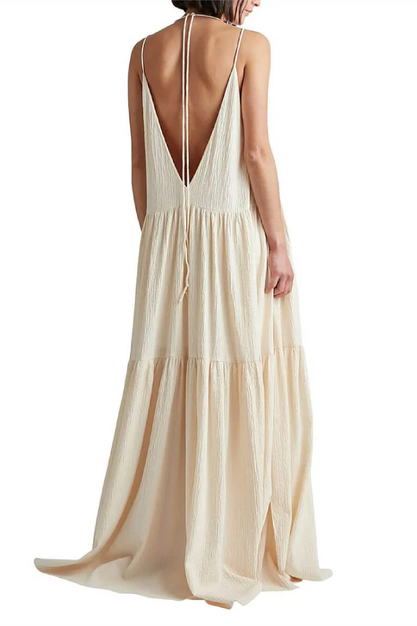 Robe longue élégante à bretelles et décolleté en V profond