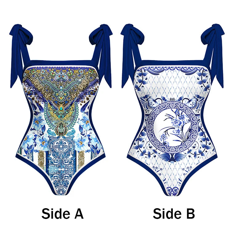 swimgirls Wendbarer Badeanzug mit Schleife und Schulterschnürung, einteilig, und Sarong 