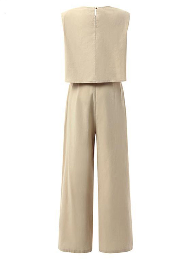Fashion casual loose two-piece sleeveless top loose wide leg pants for women