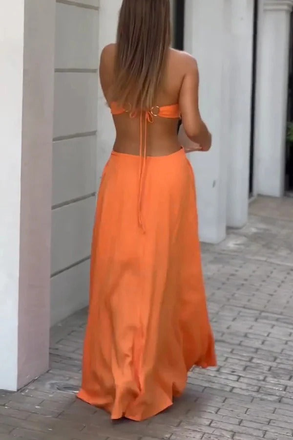 Robe longue sexy dos nu sans manches