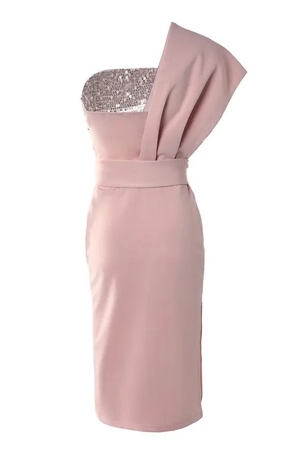 Gorgeous Day Sequins Patch One Shoulder Midi Dress