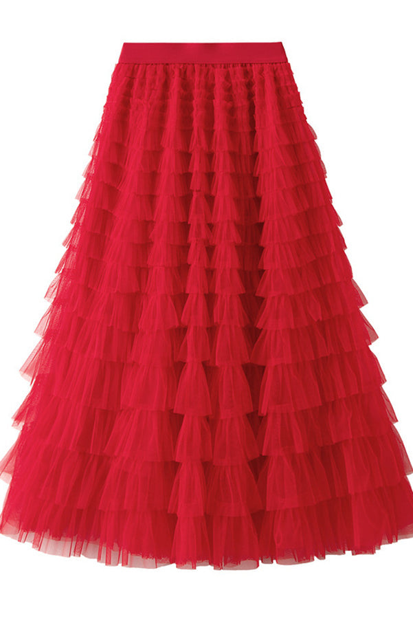 Jupe longue en tulle à taille élastique et à volants Soyez votre propre reine de la ville