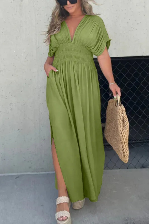 SLIT V-NECK EFFORTLESS MAXI LONG DRESS (BUY 2 FREE SHIPPING)