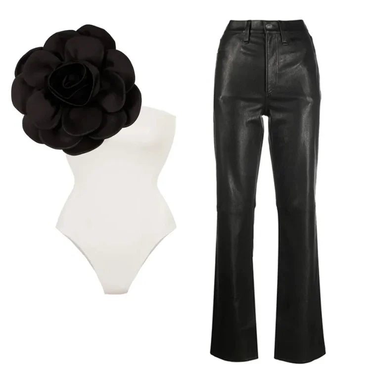 Maillot de bain une pièce et jupe/pantalon à fleurs 3D exagérées 